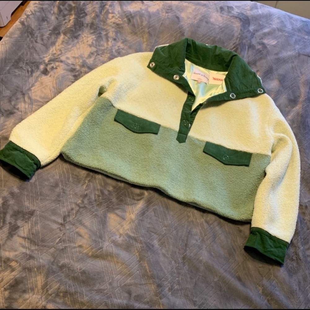House of sunny green sherpa pullover